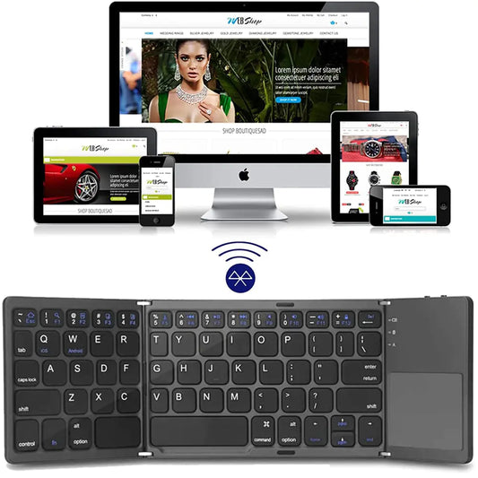 New Portable Mini Three Folding Bluetooth Keyboard with Wireless Foldable Touchpad Keypad